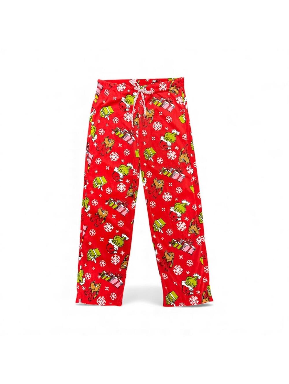 (C300) Dr. Seuss The Grinch Pajama Pants Sleepwear Bottom Velveteen Snowflakes
